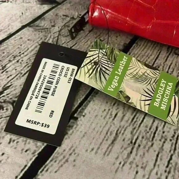 Badgley Mischka Red Croco Coin Credit Card Holder Wallet Billfold New with Tag - Picture 3 of 6